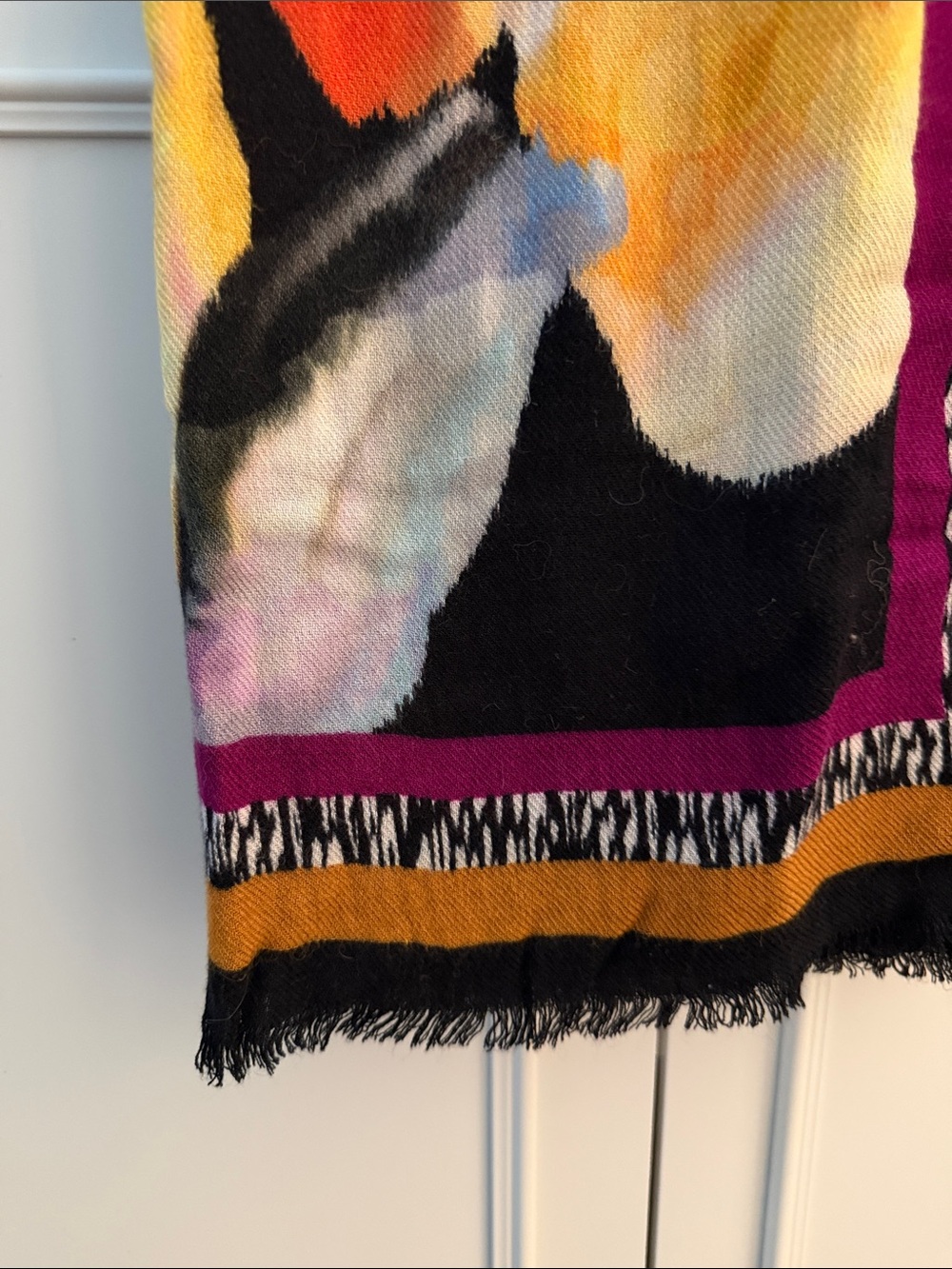 Chico's Black Multi-Color Floral Fringe Scarf - Picture 2 of 4